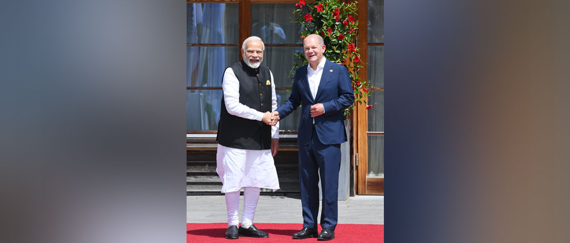  German Chancellor Olaf Scholz welcomes Prime Minister Shri. Narendra Modi forthe G7 summit at Schloss Elmau.