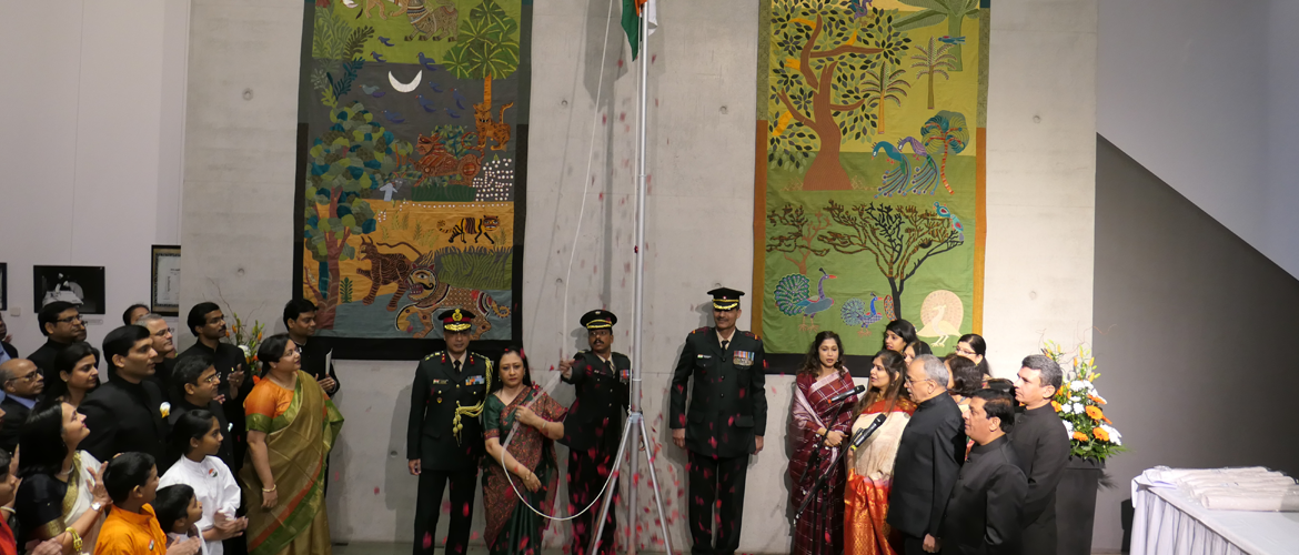  Ambassador Mukta Dutta Tomar unfurls the National Flag on Republic Day, 26 January 2020