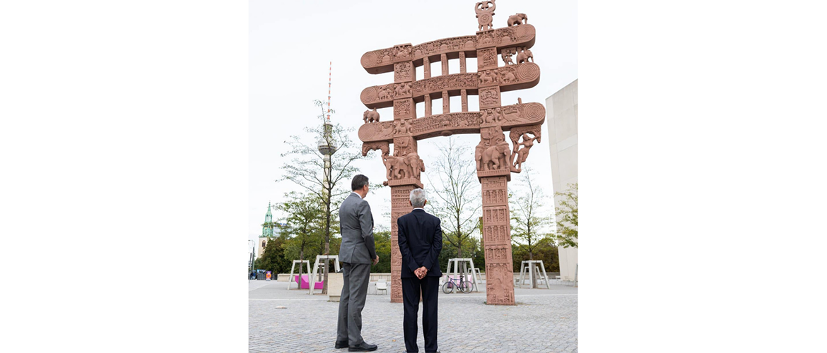  External Affairs Minister, Dr. S. Jaishankar at the replica of the East Gate of Sanchi Stupa at Humboldt Forum in Berlin, 11th September 2024