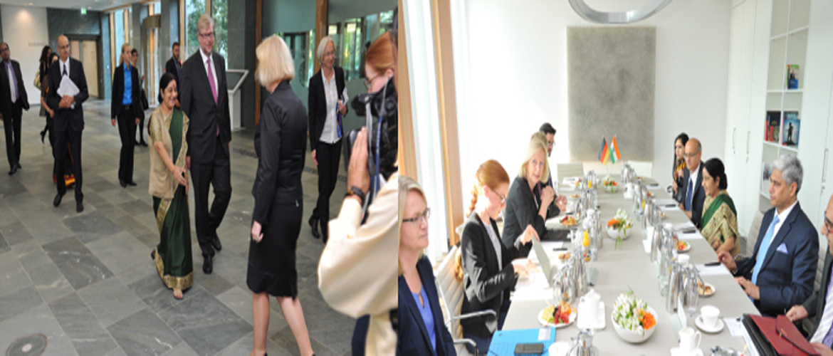  Leveraging partnerships for Skill India & Digital India - Smt. Sushma Swaraj, EAM meeting the Federal Minister of Education and Research Prof.Dr. Johanna Wanka in Berlin on 26.08.2015