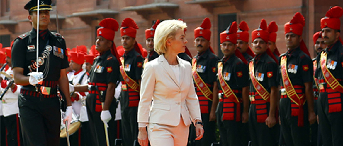  German Defence Minister, Dr. Ursula von der Leyen inspecting the guard of honour, in New Delhi on May 26, 2015